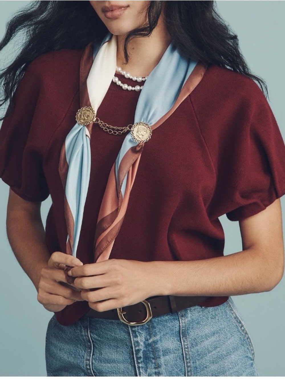 By Anthropologie Crew-Neck Sweater Tee Burgundy Size Small